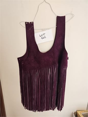 Vintage Authentic Leather Long Fringe Vest - 1960's Era - Plum Color