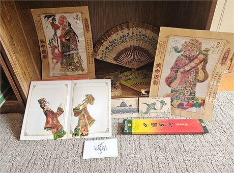 Mixed Asian Lot - Wall Scoll , Fans, Shaanxi & More