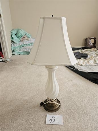 Vintage Barber Swirl Milk Glass Lamp With Brass Base