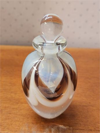 1983 Rainbow Glassworks Opalescent Paperweight Perfume Bottle with Teardrop Stop