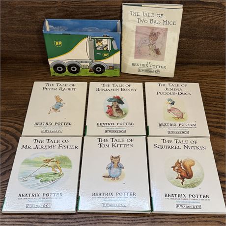 Beatrix Potter Mini Books Lot in BP Oil Sleeve + The Tale of Two Bad Mice