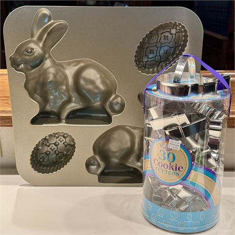 Nordic Ware Bunny Rabbit Cake Pan and New Wilton Cookie Cutters Set