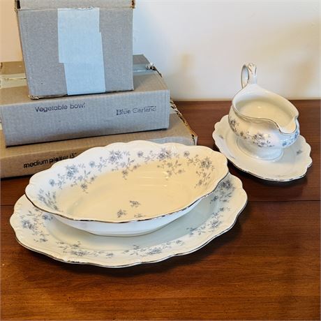 Johann Haviland Blue Garland Medium Platter, Serving Bowl and Gravy Boat