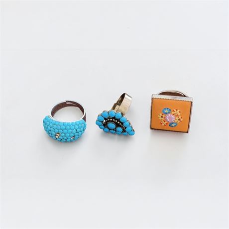 Turquoise & Crystal Domed Robin's Egg Ring, Zuni-Style Turquoise Cluster Ring