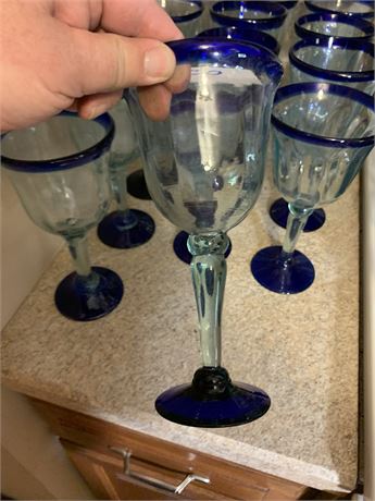 Hand Blown Blue Wine Glasses/Goblets From Mexico