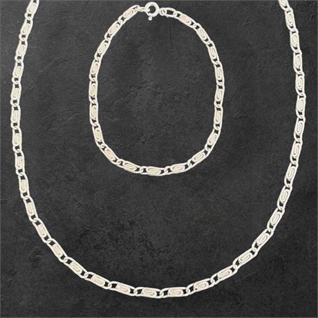 Sterling Silver 925 Greek Key 18" Necklace & 8" Bracelet Set - 16.71g