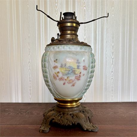 Antique Fostoria Hand Painted Kerosene Oil Lamp Base