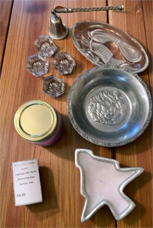 Cut Glass Salt Cellars, Metal Candle Snuffer, Silver Bowl, Candle