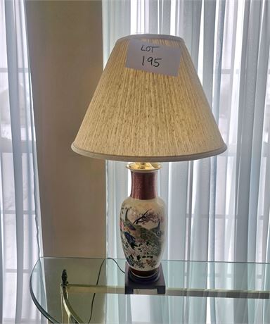 Japanese Satsuma-Style Porcelain Table Lamp With Peacock & Floral Design