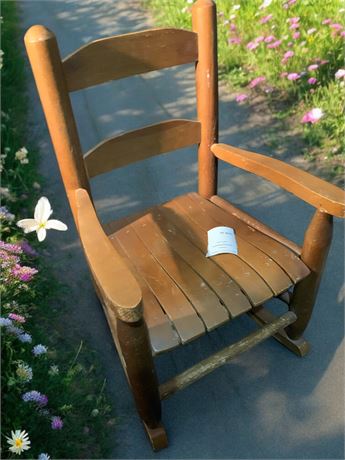 Vintage Children's Stained Wood Rocker/Rocking Chair With Slatted Seat