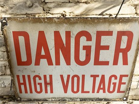 Metal Sign "DANGER  HIGH VOLTAGE" Red and White Warning Sign (Vintage)