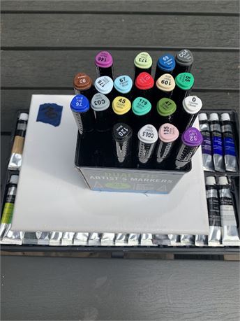 Dual Tip Artist's Markers & Box Of Master's Touch Acrylic Art Paints