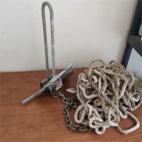 Hooker E10 Marine 10 Boat Galvanized Anchor w/ Chain and Rope