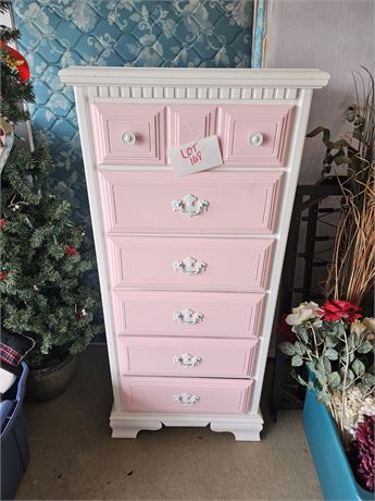 Vintage European-Style French Chest Of Drawers Pink & White