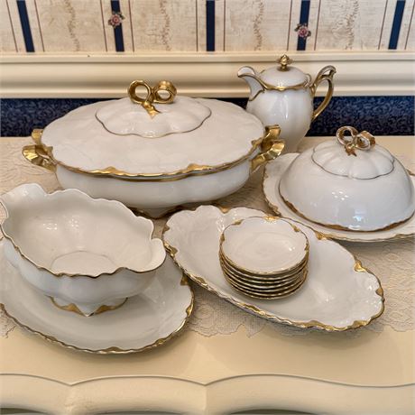 Antique MZ Austria Gold Rimmed China Mixed Tableware Dishes