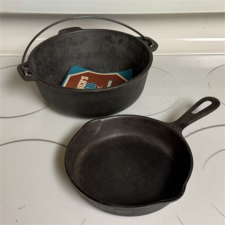 Cast Iron Wagner Bean Pot and 6 1/2" Skillet