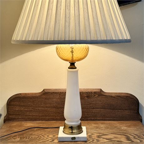 Vintage Milk and Amber Glass on Italian Marble Base Lamp