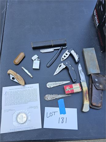 Mixed Mens Lot:Zippo/Pocket Knives/De LBAS Razor & More