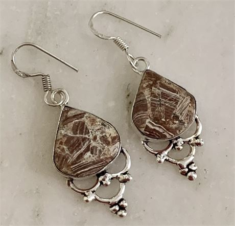 Artisan Red Jasper Sterling Silver Dangle Earrings - 2" Drop