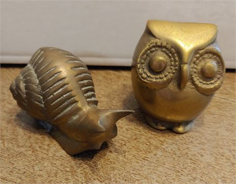 Small Brass Owl & Snail