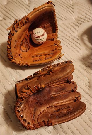 2- Vintage Baseball Mits &  Ball