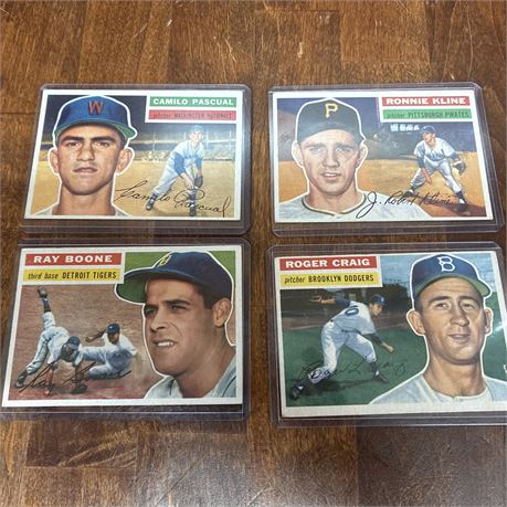 Lot of 4 Vintage 1956 Topps Sleeved Baseball Cards
