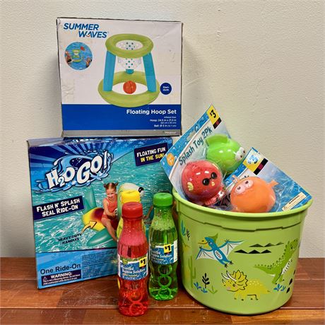 New Kids Summer Fun Bundle! - Floating Ride-On & Hoop Set, Splash Toys, Bubbles