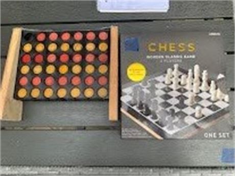 Wood Chess Set Game & Wood Connect Four Game