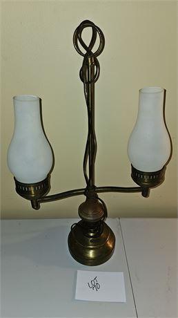 Brass & Wood Electric Table Lamp