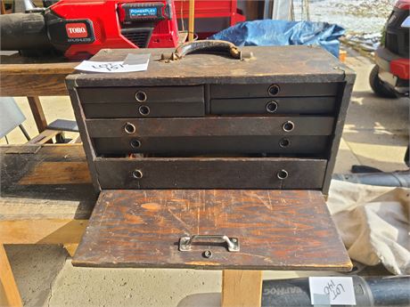Antique Wood Machinist Tool Chest filled with Tools :Tap & Die/Drill Bits & More