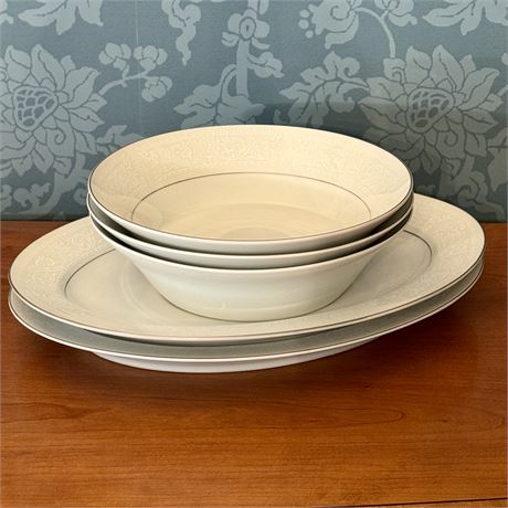 Salem Lace Bouquet (Platinum Trim) Serving Bowls (3) and Large Platters (2)