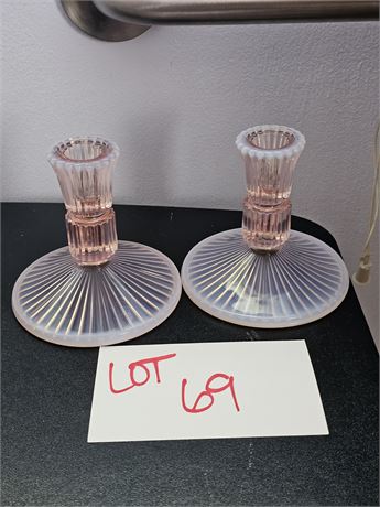 Pink Art Glass Opalescent Candle Holders