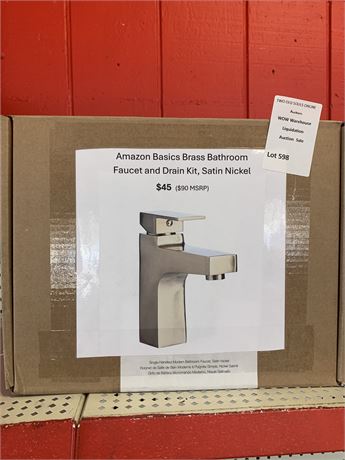 Amazon Basics Brass Bathroom Faucet & Drain Kit in Satin Nickel