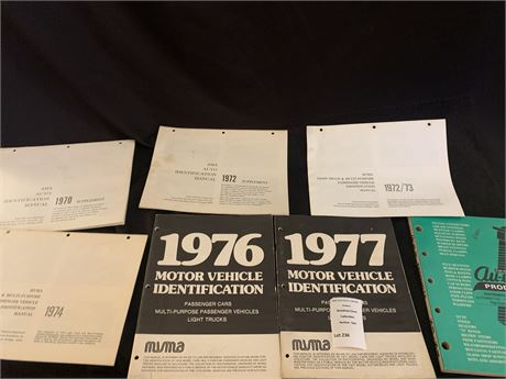 Motor Vehicle Identification Manuals From 1970s