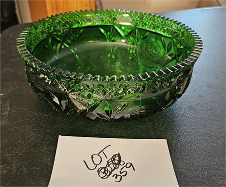 Vintage Green Glass EAPG Style Serving Bowl