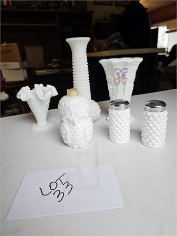 Fenton White Milk Glass Hobnail Vase/S&P/Westmoreland HP Vase & More