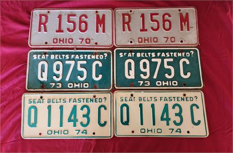 1970, 1973, 1974 Ohio license plates