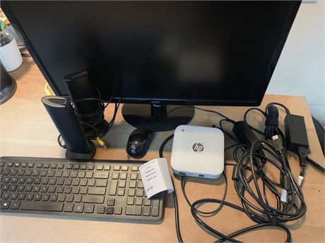 HP Chromebox Acer Monitor, HP Wireless Keyboard & Mouse Dell AX210 USB Speakers