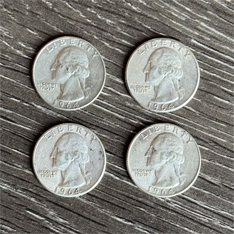 1964 Washington Quarters 90% Silver - Lot of 4