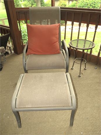 Outdoor Reclining Chair, Ottoman, Table