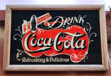 Coca-Cola Framed Glass Sign