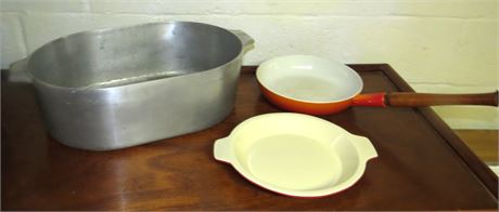 Descoware Skillet, Wagnerware Roaster, Technique Pie Pan