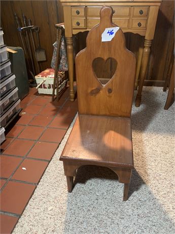 Vintage Handmade Wood Children's Or Doll Chair with Heart Pattern Cut Outs