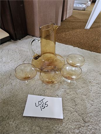 Pilgrim Glass Blown Amber Pitcher & Sherberts