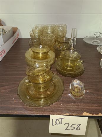 Antique Amber Depression Glass: Luncheon Plates/Bowls/Drinking Glasses/Cups