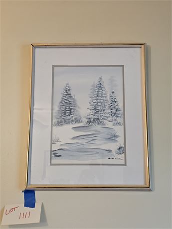 Signed Pauline Hostetler "Winter" Still Life Water Color Painting