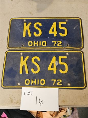 Vintage Ohio 1972 License Plates