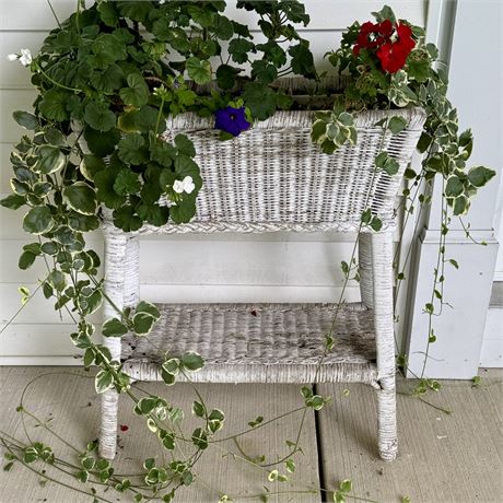 Vintage Rectangular White Wicker Basket Planter