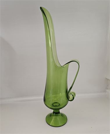 L.E. Smith Simplicity MCM Avocado Green Swung Glass Footed Pitcher/Ewer