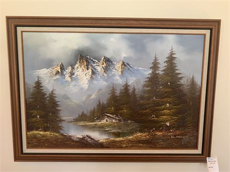 Don Rodell "Mountain Cabin" Signed Framed Oil Painting Landscape Wall Art